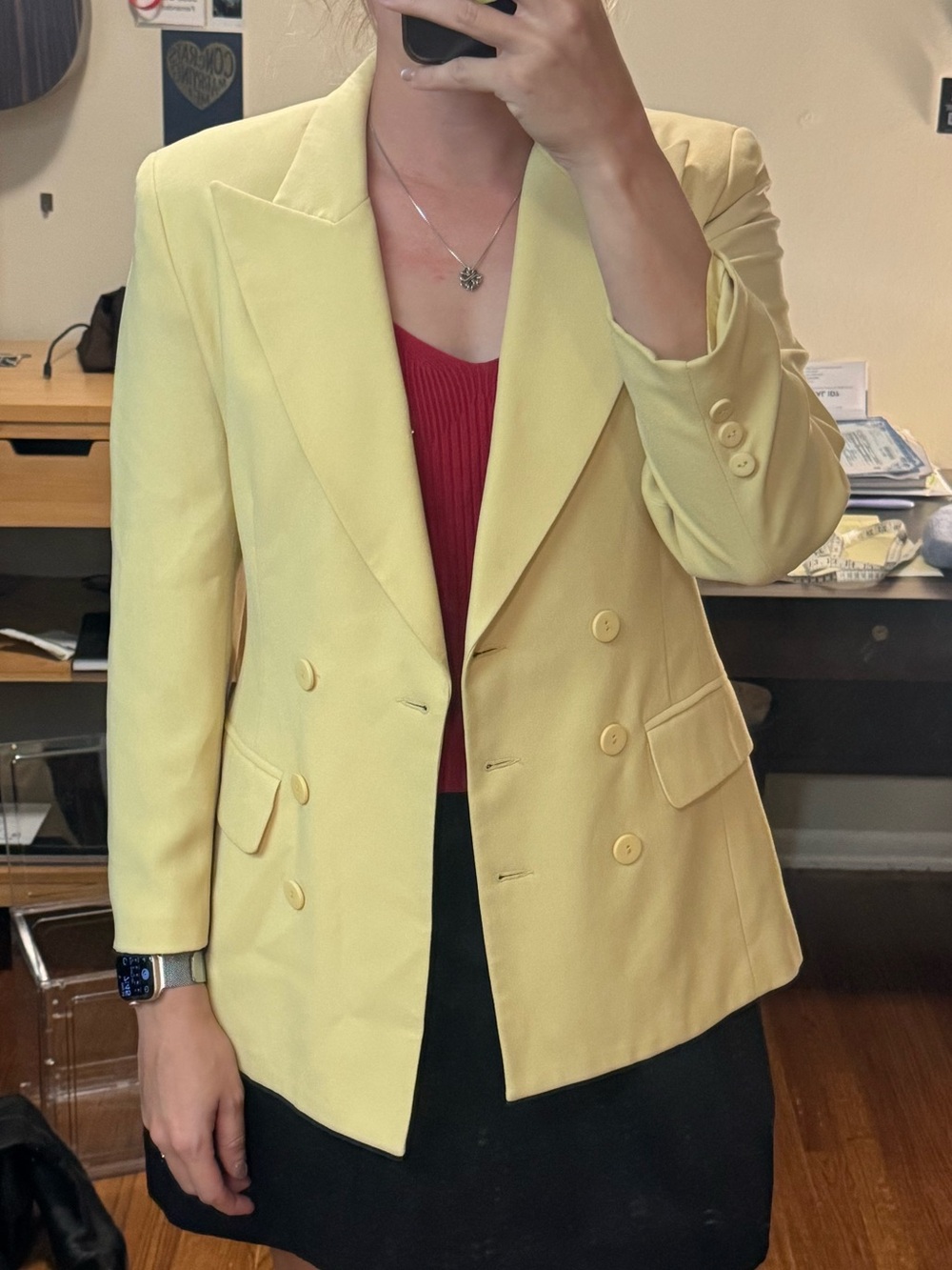 Vintage Made In USA Guess Collection yellow double breasted fitted blazer size 2